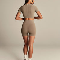 Power Seamless Short Sleeve Crop Top | Taupe Grey
