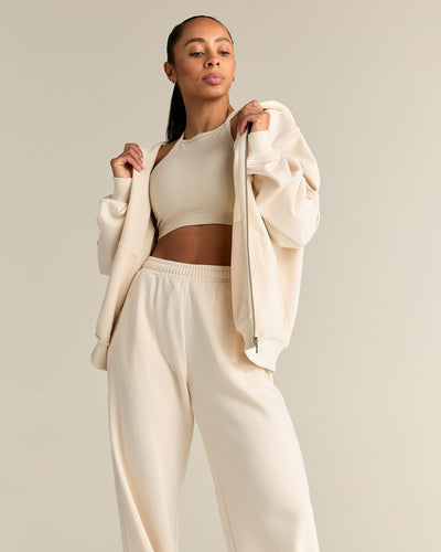 Comfort Lightweight Oversized Zip Up Hoodie | Off White