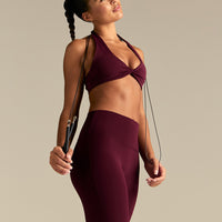 Essential Twist Front Halter Bra | Merlot