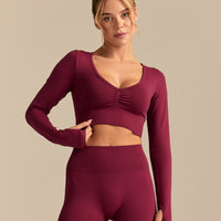 Define 2.0 Long Sleeve Scrunch Crop Top | Deep Berry (1/6)