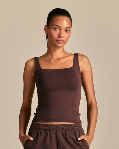 Smooth Contour Midi Square Neck Tank | Cocoa Powder (1/6)