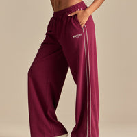 Comfort Mid Waist Contrast Straight Leg Joggers | Deep Berry (1/6)