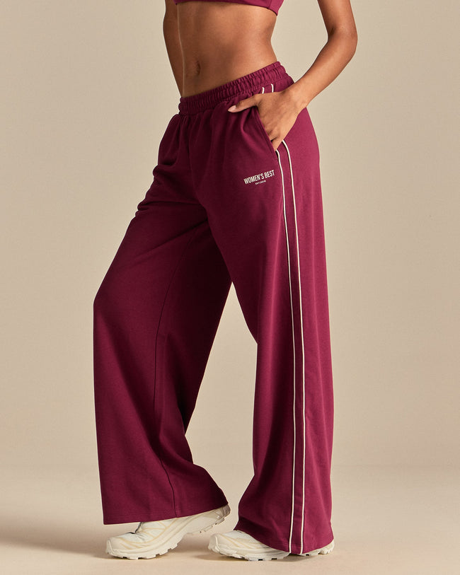 Comfort Mid Waist Contrast Straight Leg Joggers | Deep Berry (1/6)
