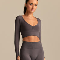 Define 2.0 Long Sleeve Scrunch Crop Top | Slate Grey (1/6)