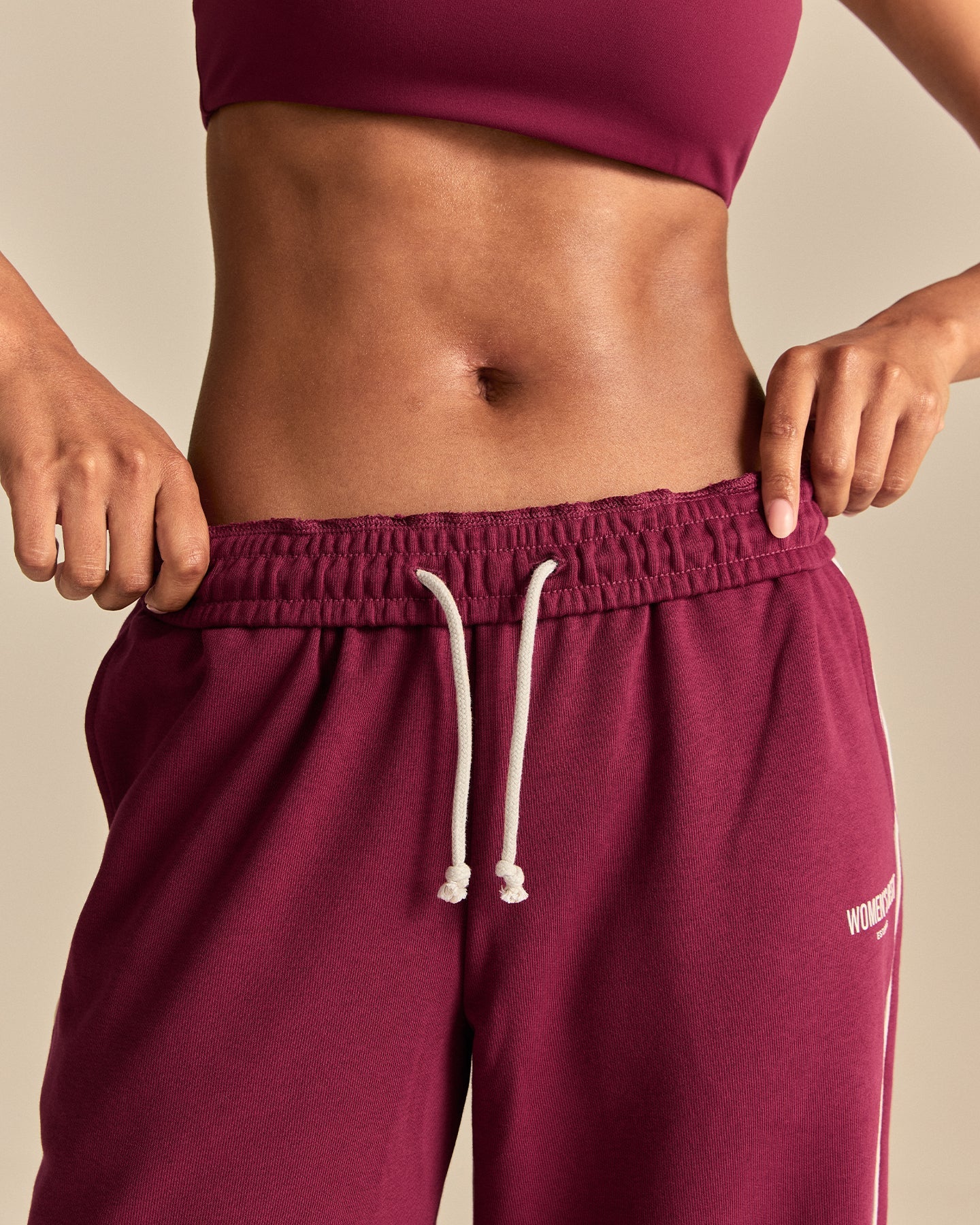 Comfort Mid Waist Contrast Straight Leg Joggers | Deep Berry (2/6)