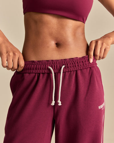 Comfort Mid Waist Contrast Straight Leg Joggers | Deep Berry (2/6)
