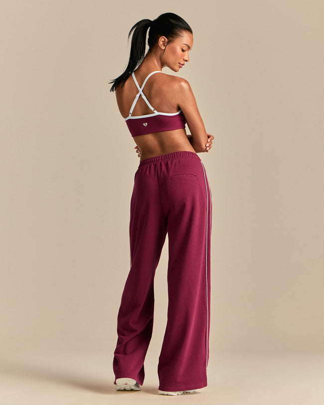 Comfort Mid Waist Contrast Straight Leg Joggers | Deep Berry (3/6)