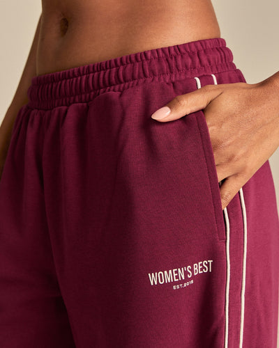 Comfort Mid Waist Contrast Straight Leg Joggers | Deep Berry (4/6)