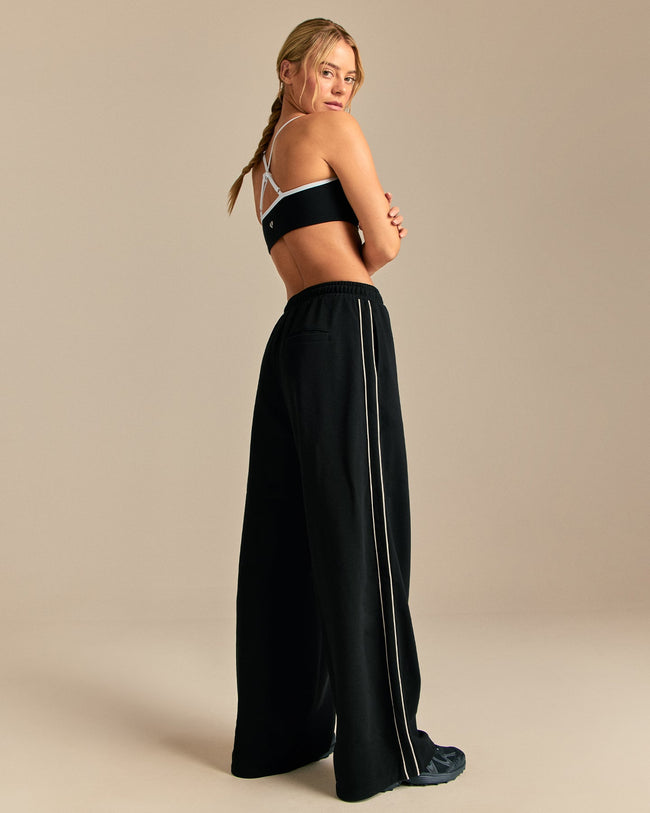 Comfort Mid Waist Contrast Straight Leg Joggers | Black (6/6)