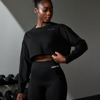 Comfort Oversized Cropped Long Sleeve T-Shirt | Black