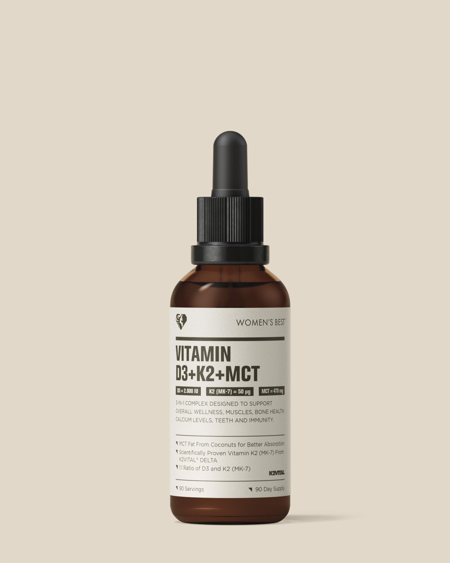 Vitamin D3 + K2 + MCT Liquid Drops (2000IU)
