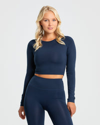 Essential Long Sleeve Crop Top | Sapphire Blue