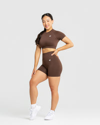 Power Seamless Short Sleeve Crop Top | Walnut Brown